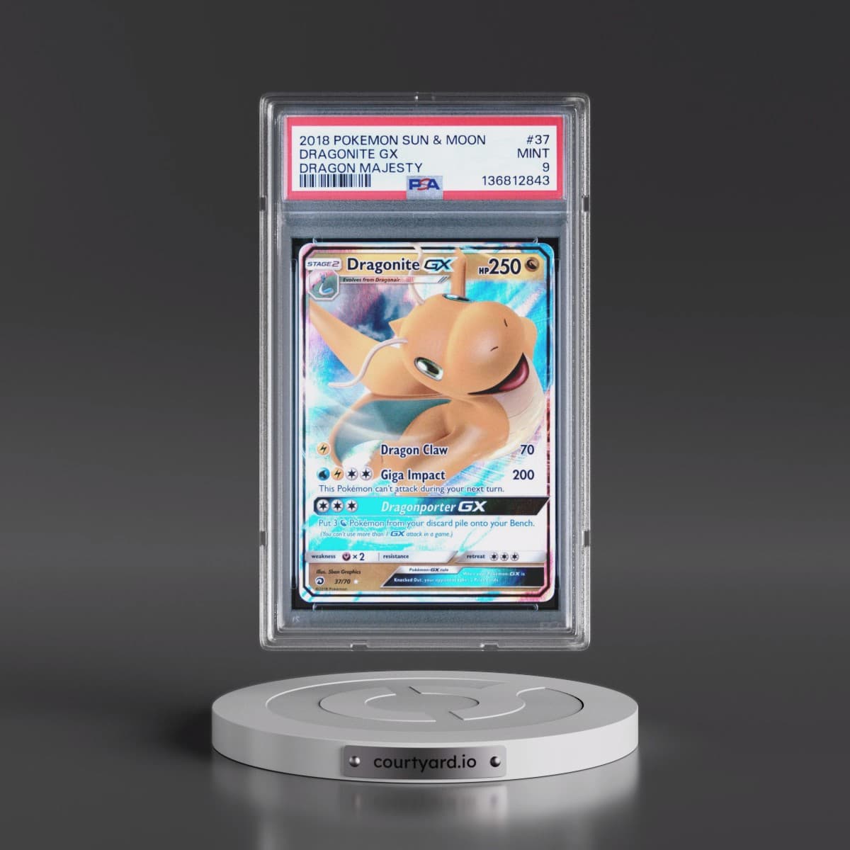 2018 Pokémon Sun & Moon Dragon Majesty #37 Dragonite GX - Holo (PSA 9 MINT)