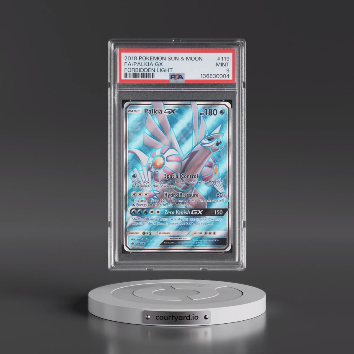 2018 Pokémon Sun & Moon Forbidden Light #119 Palkia GX - Holo Full Art (PSA 9 MINT)