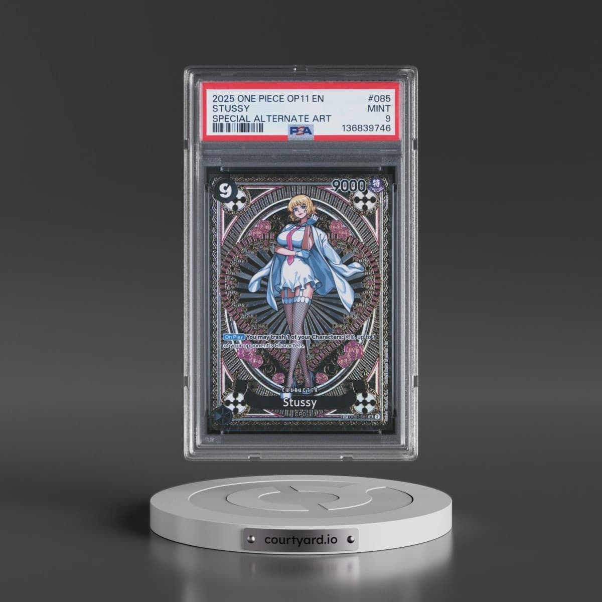 2025 One Piece OP11-A Fist of Divine Speed #085 Stussy - Special Alternate Art (PSA 9 MINT)