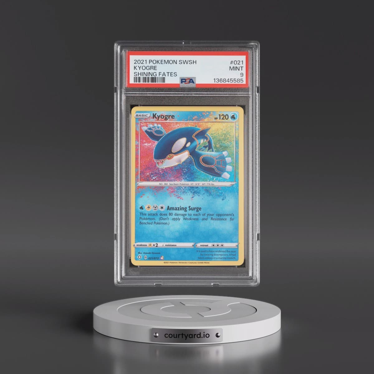 2021 Pokémon Sword & Shield Shining Fates #021 Kyogre (PSA 9 MINT)