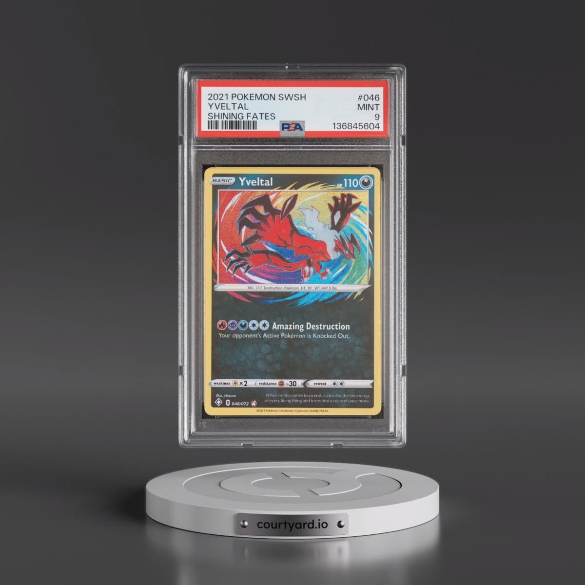 2021 Pokémon Sword & Shield Shining Fates #046 Yveltal (PSA 9 MINT)