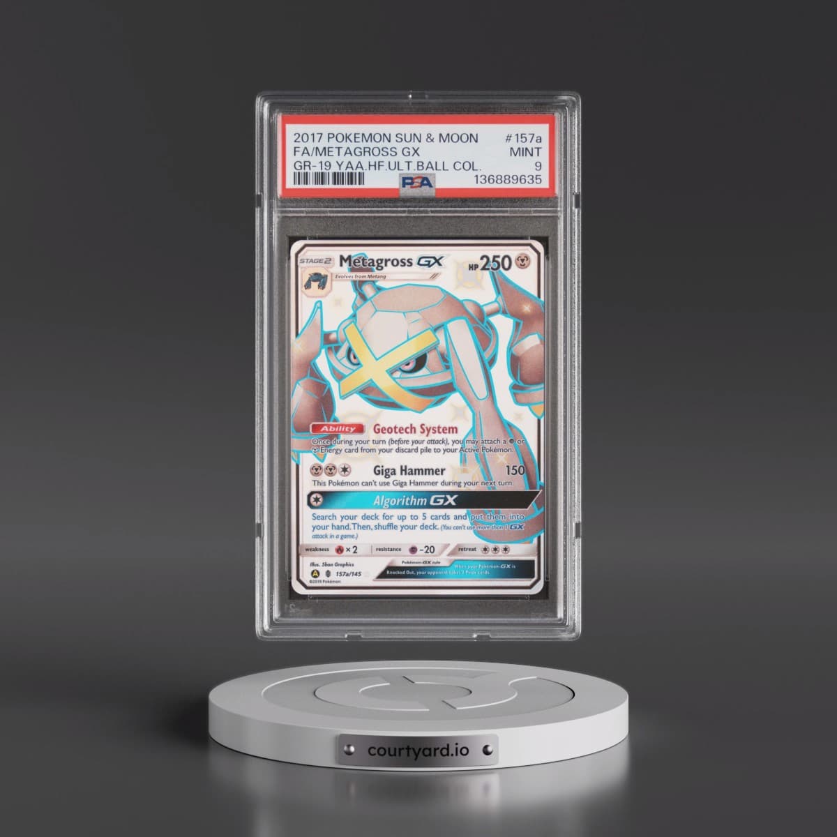 2017 Pokémon Sun & Moon Guardians Rising #157a Metagross GX - Holo Full Art 2019 Yellow A Alternate Art Hidden Fates Ultra Ball Collection (PSA 9 MINT)