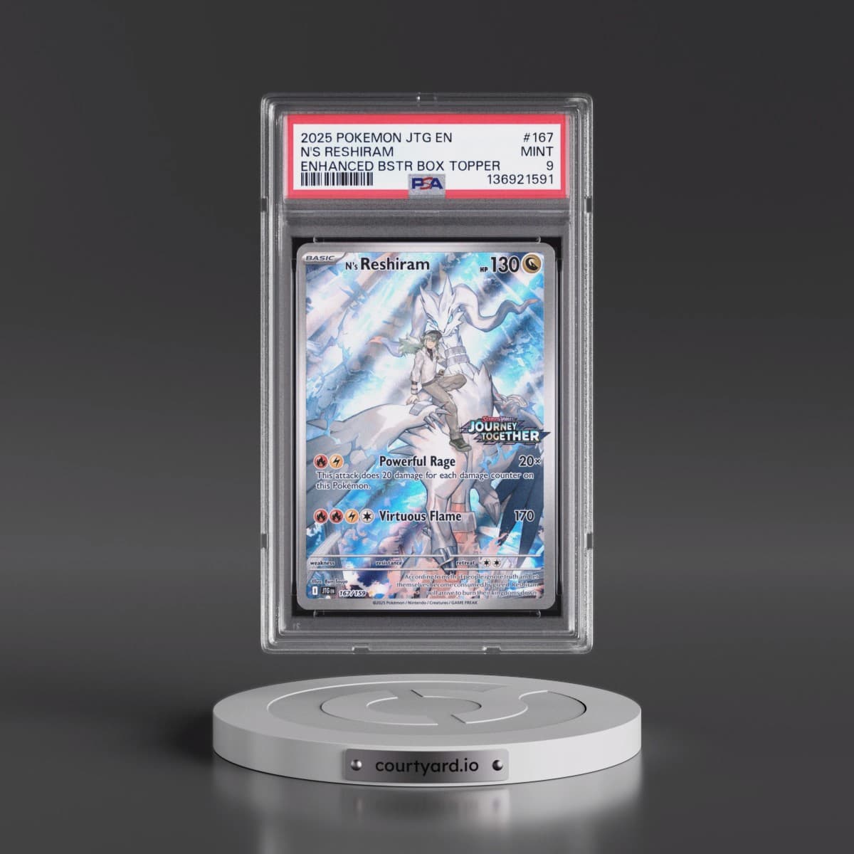 2025 Pokémon Jtg EN-Journey Together #167 N's Reshiram - Enhanced Booster Box Topper (PSA 9 MINT)