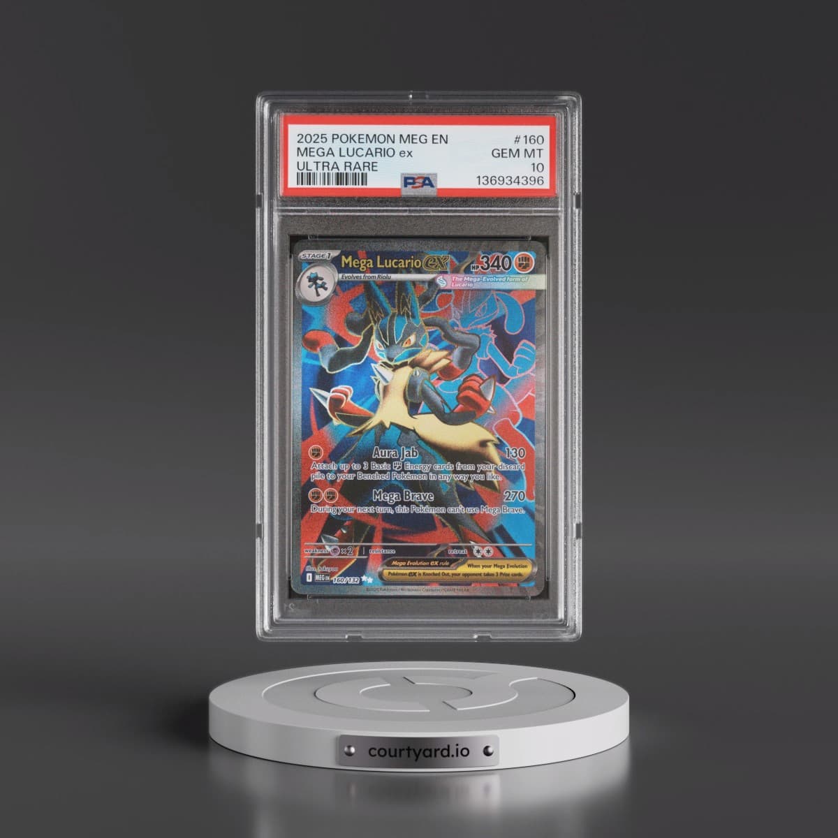 2025 Pokémon Meg EN-Mega Evolution #160 Mega Lucario EX - Holo Ultra Rare (PSA 10 GEM MINT)