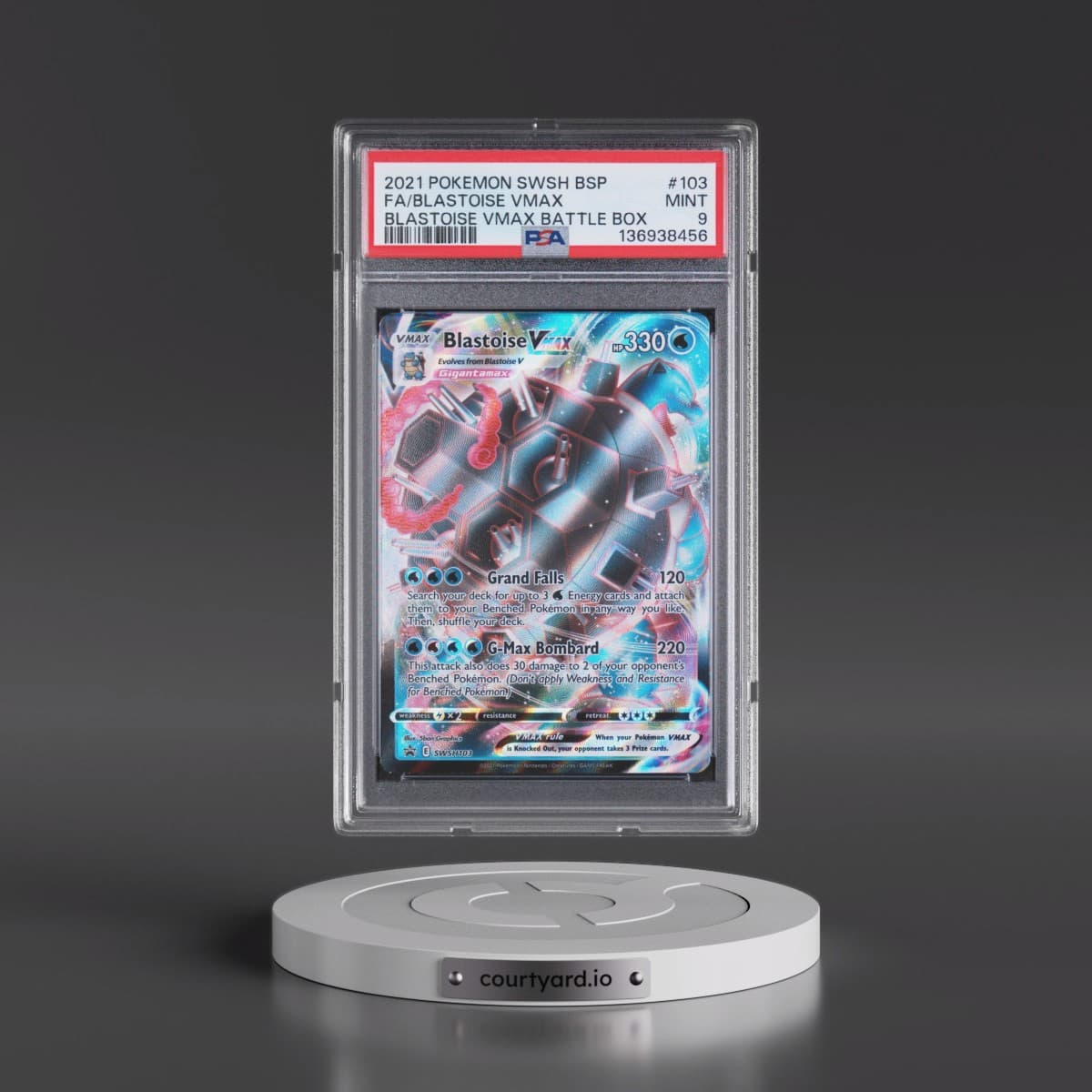 2021 Pokémon Swsh Black Star Promo #103 Blastoise Vmax - Full Art Blastoise Vmax Battle Box (PSA 9 MINT)