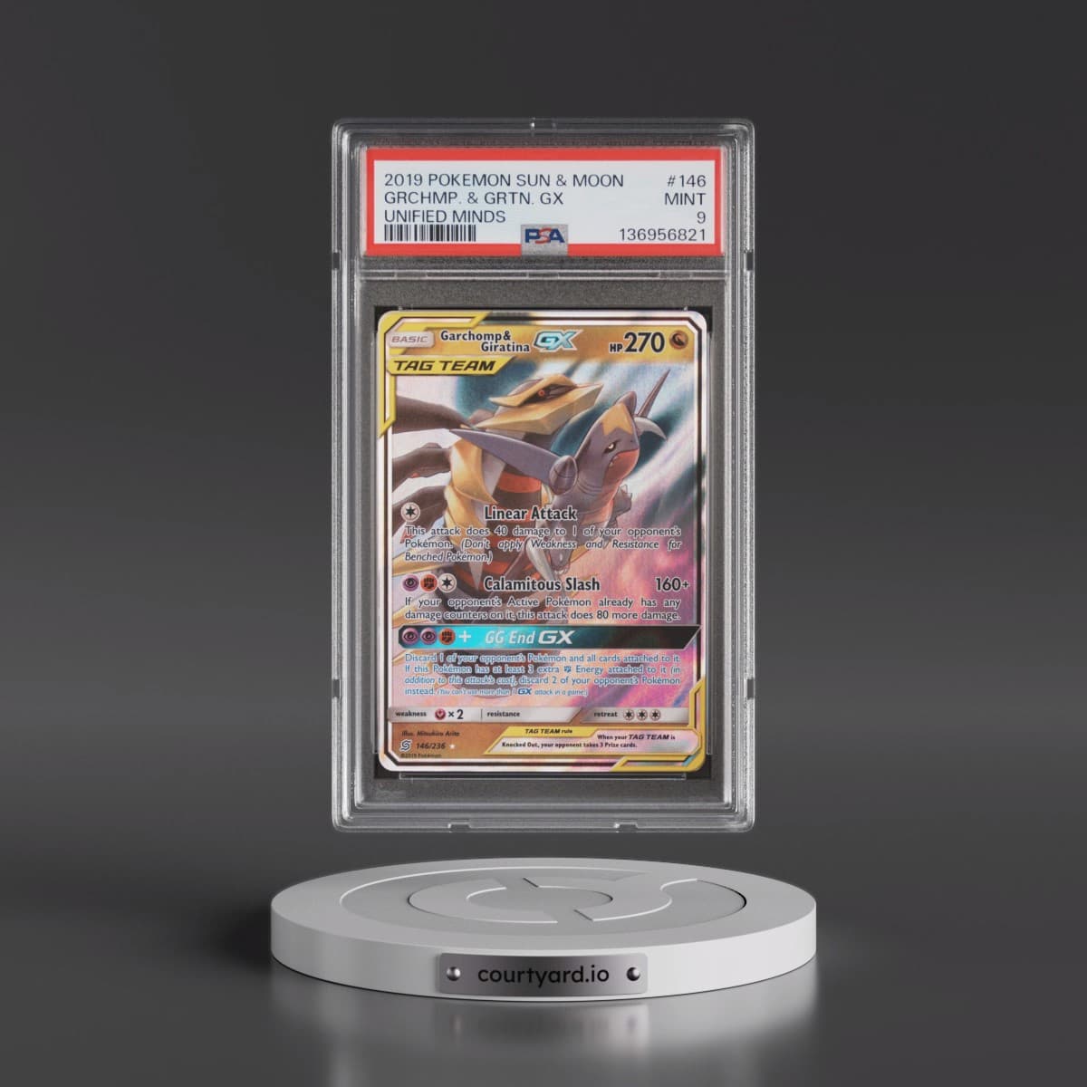 2019 Pokémon Sun & Moon Unified Minds #146 Garchomp & Giratina GX - Holo (PSA 9 MINT)