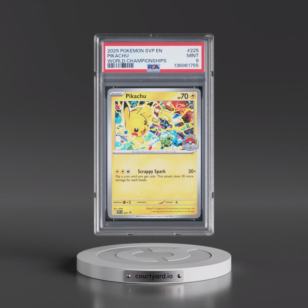 2025 Pokémon Svp EN-SV Black Star Promo #225 Pikachu - World Championships (PSA 9 MINT)