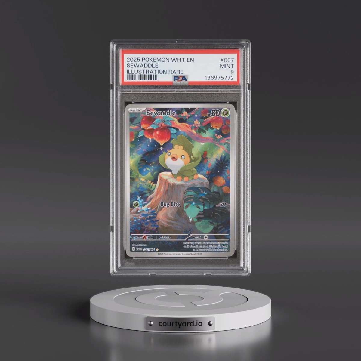 2025 Pokémon Wht EN-White Flare #087 Sewaddle - Illustration Rare (PSA 9 MINT)
