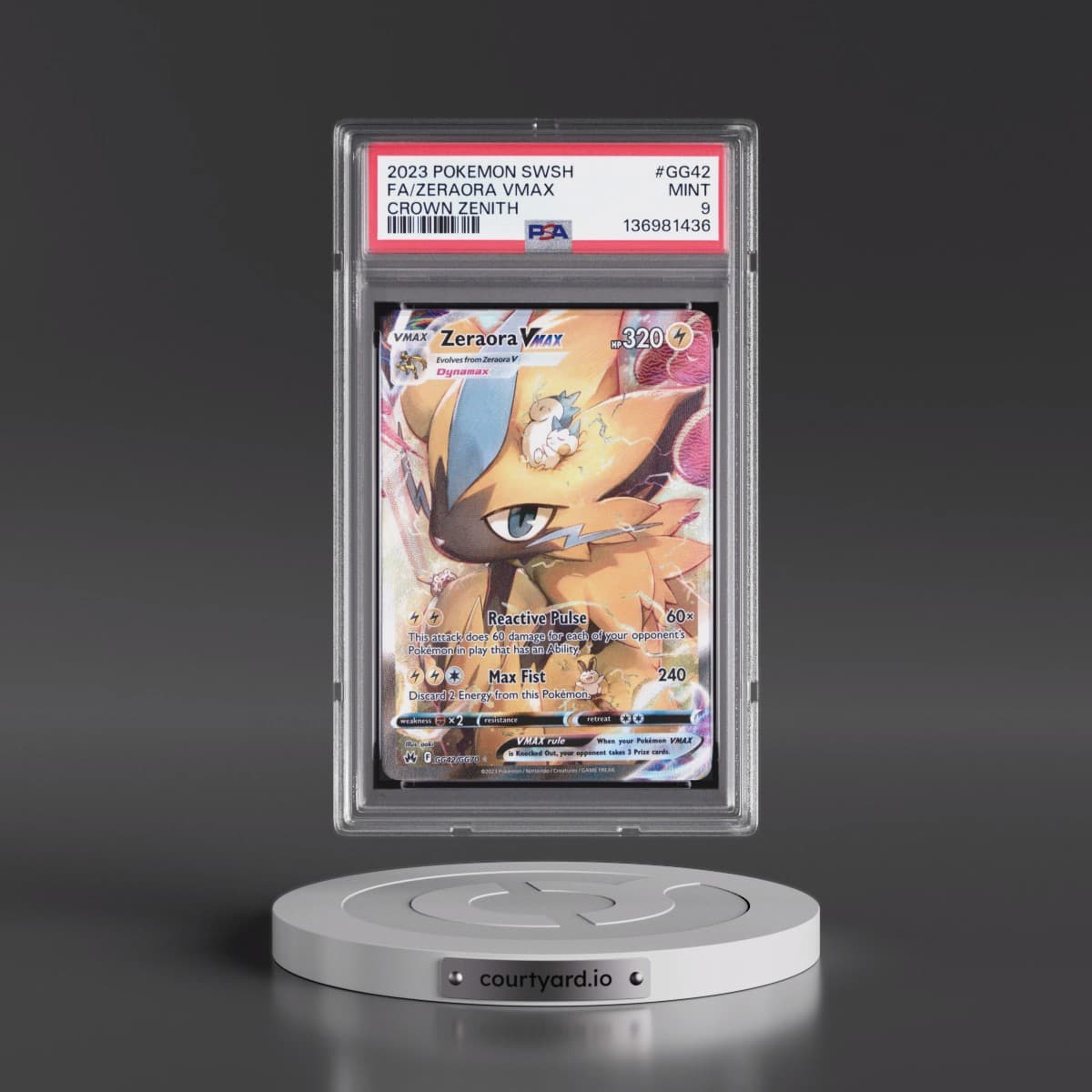 2023 Pokémon Sword and Shield Crown Zenith #GG42 Zeraora Vmax - Full Art (PSA 9 MINT)
