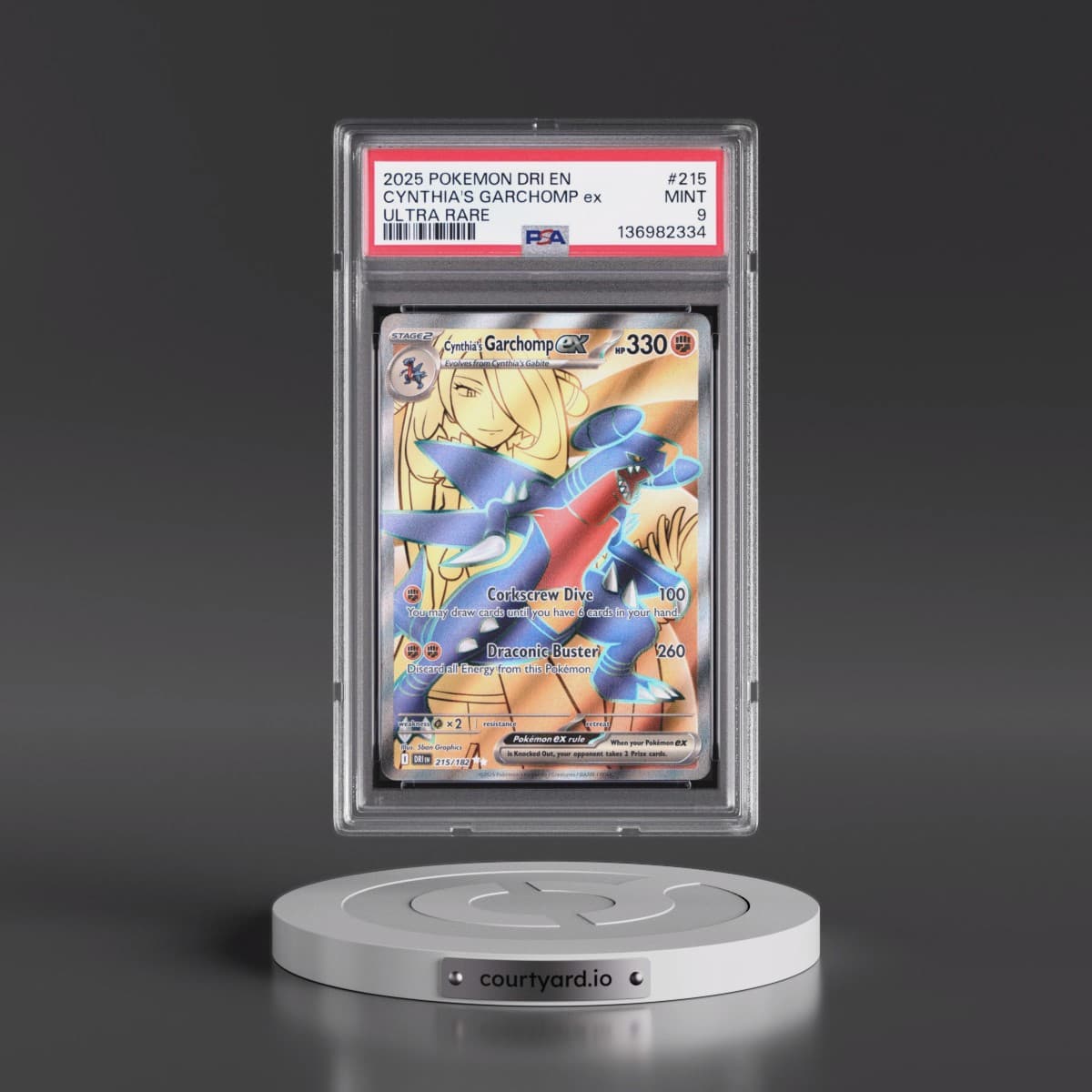 2025 Pokémon Dri EN-Destined Rivals #215 Cynthia's Garchomp EX - Holo Ultra Rare (PSA 9 MINT)
