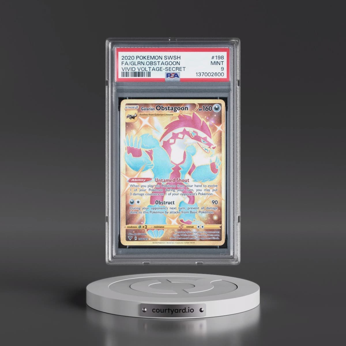 2020 Pokémon Sword & Shield Vivid Voltage #198 Galarian Obstagoon - Full Art Secret (PSA 9 MINT)