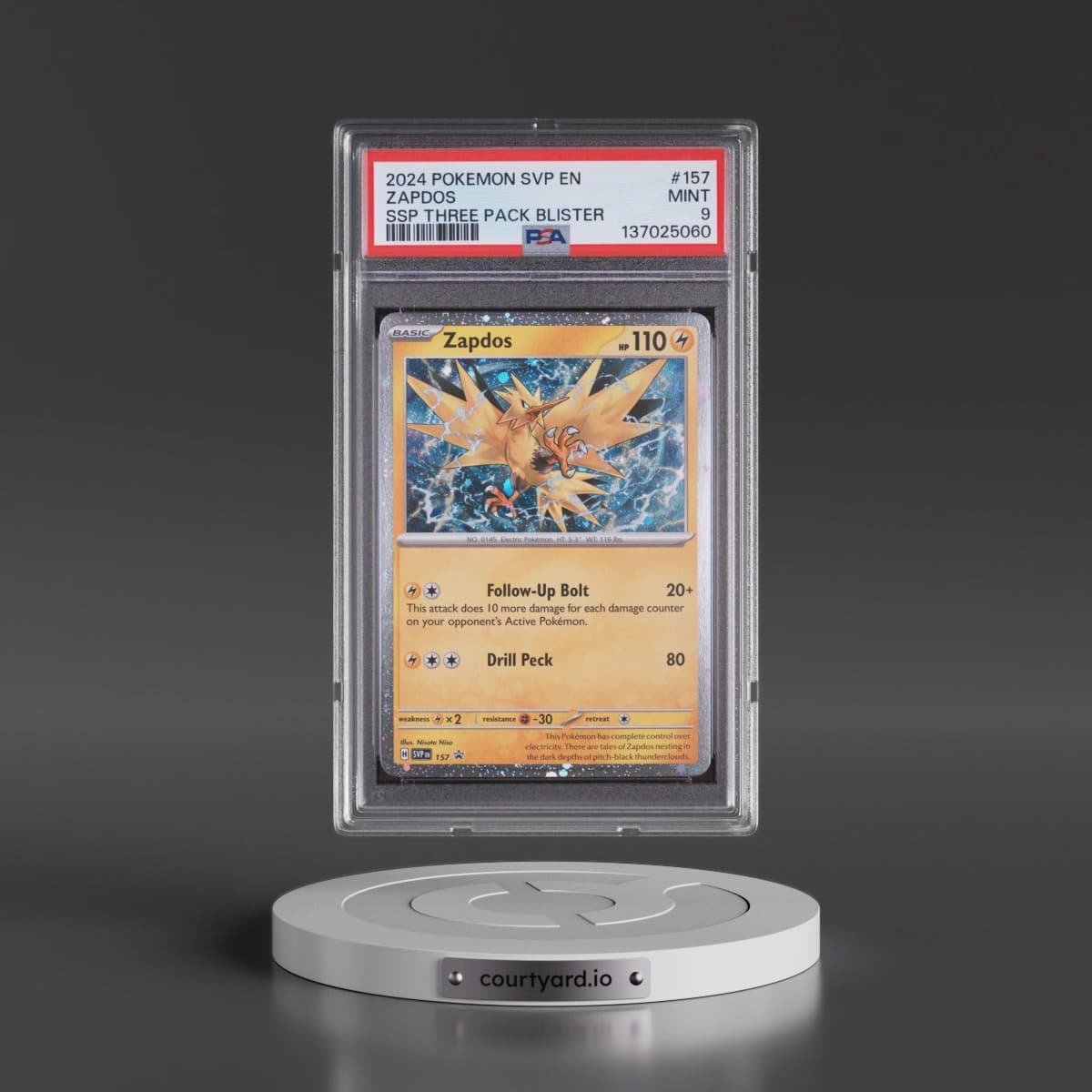 2024 Pokémon Svp EN-SV Black Star Promo #157 Zapdos - Surging Sparks Three Pack Blisters (PSA 9 MINT)