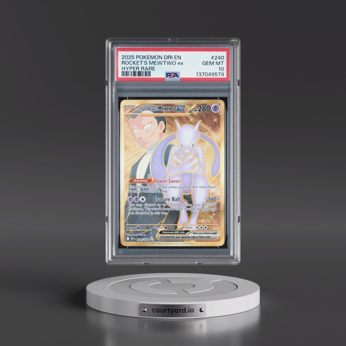 2025 Pokémon Dri EN-Destined Rivals #240 Team Rocket's Mewtwo EX - Holo Hyper Rare (PSA 10 GEM MINT)