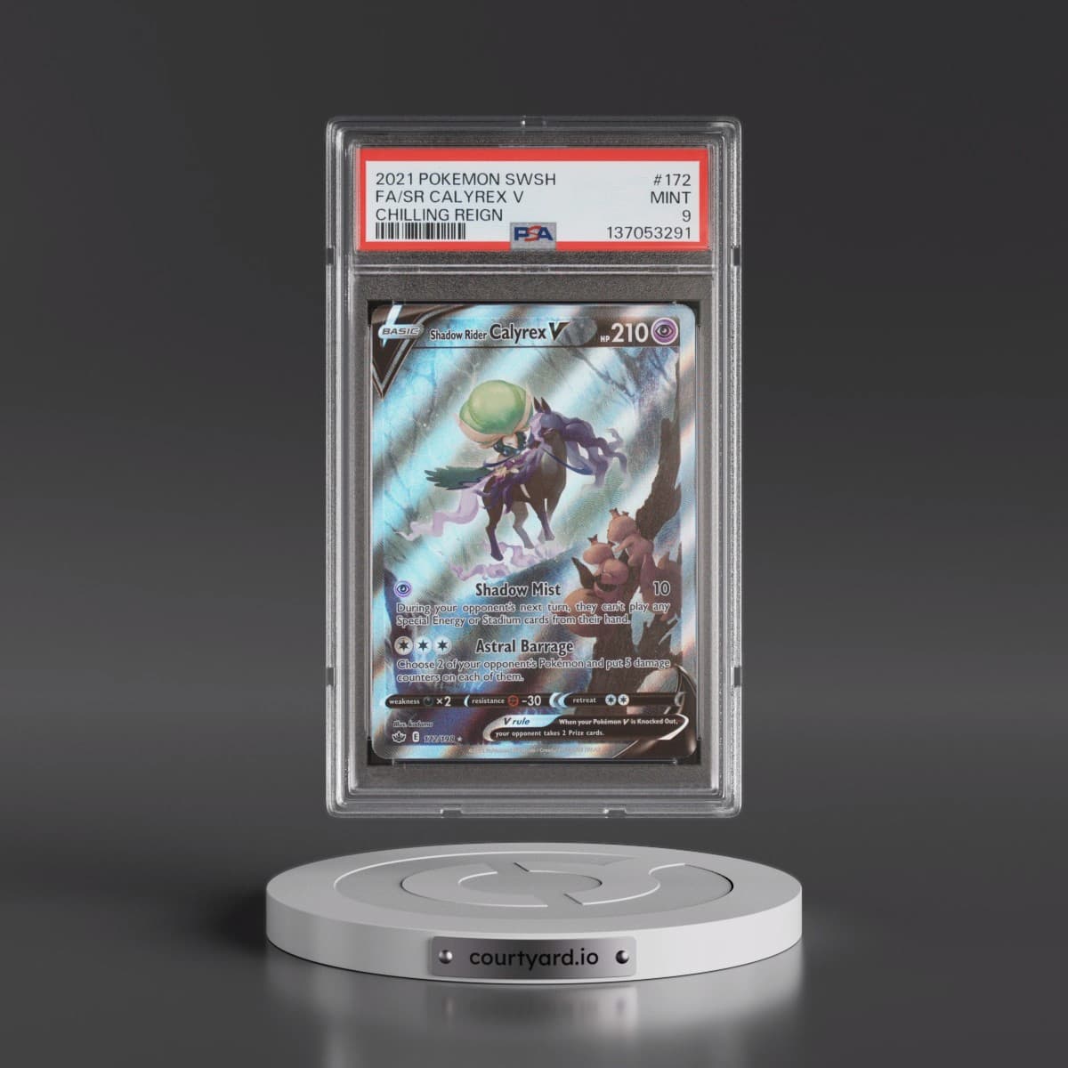 2021 Pokémon Sword & Shield Chilling Reign #172 Shadow Rider Calyrex V - Holo Full Art (PSA 9 MINT)
