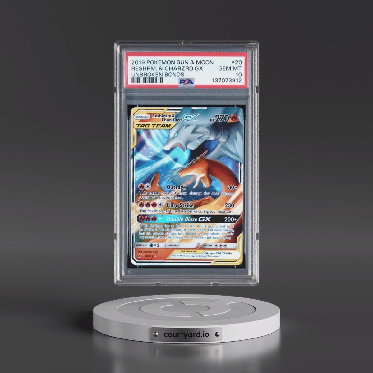 2019 Pokémon Sun & Moon Unbroken Bonds #20 Reshiram & Charizard GX - Holo (PSA 10 GEM MINT)