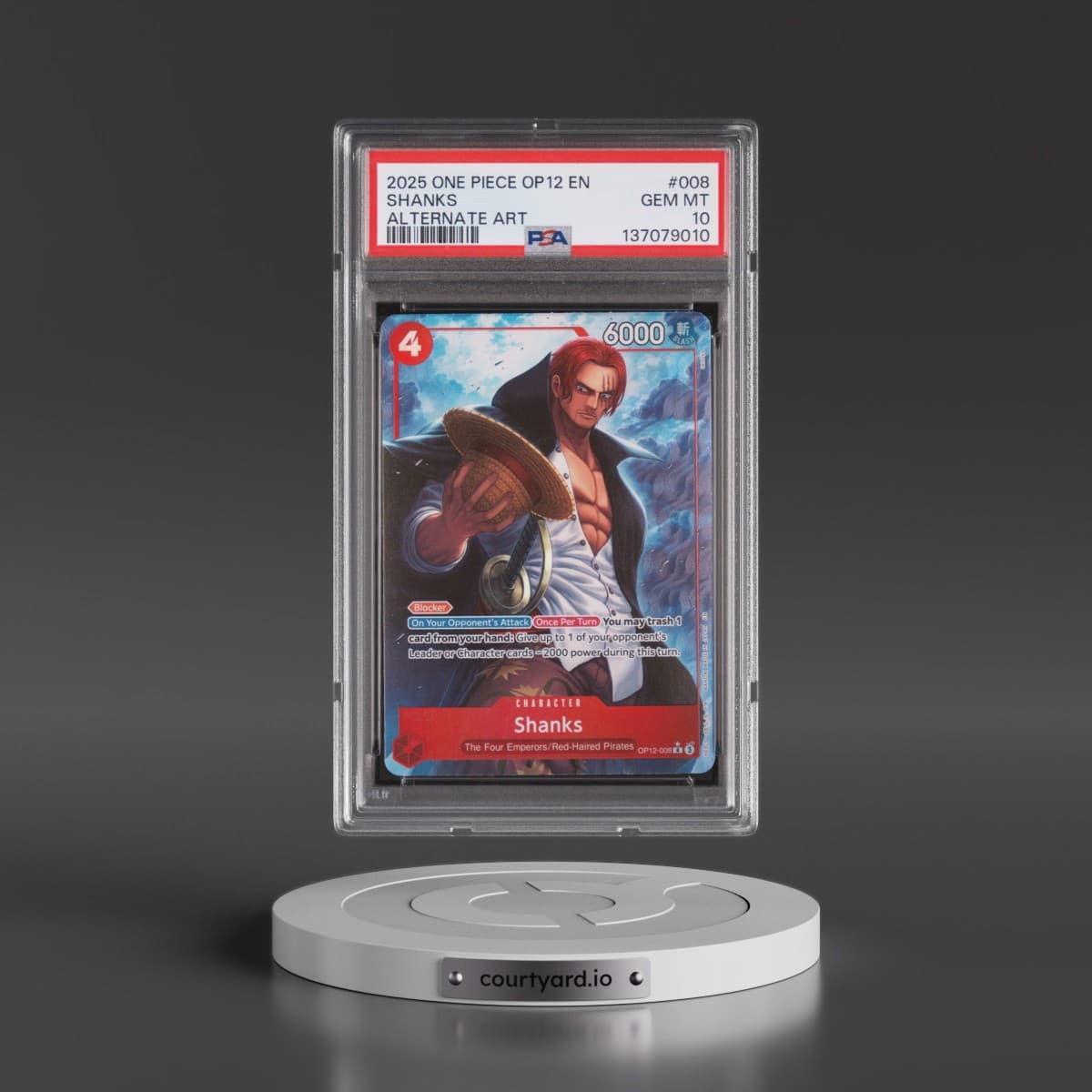 2025 One Piece OP12-Legacy of the Master #008 Shanks - Alternate Art (PSA 10 GEM MINT)