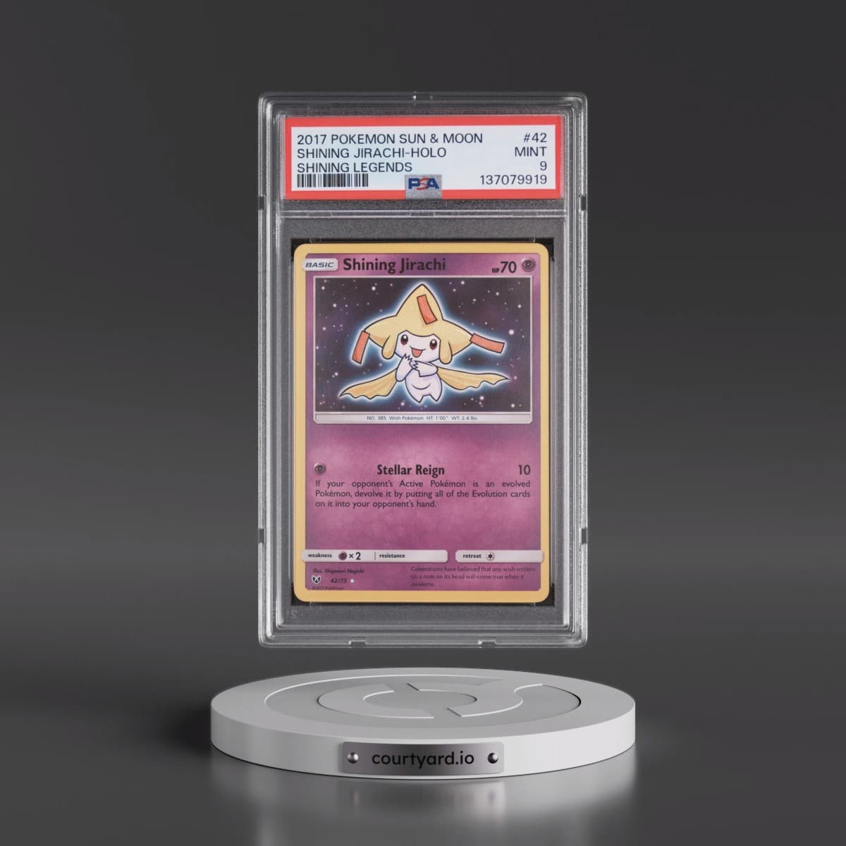 2017 Pokémon Sun & Moon Shining Legends #42 Shining Jirachi - Holo Holo (PSA 9 MINT)