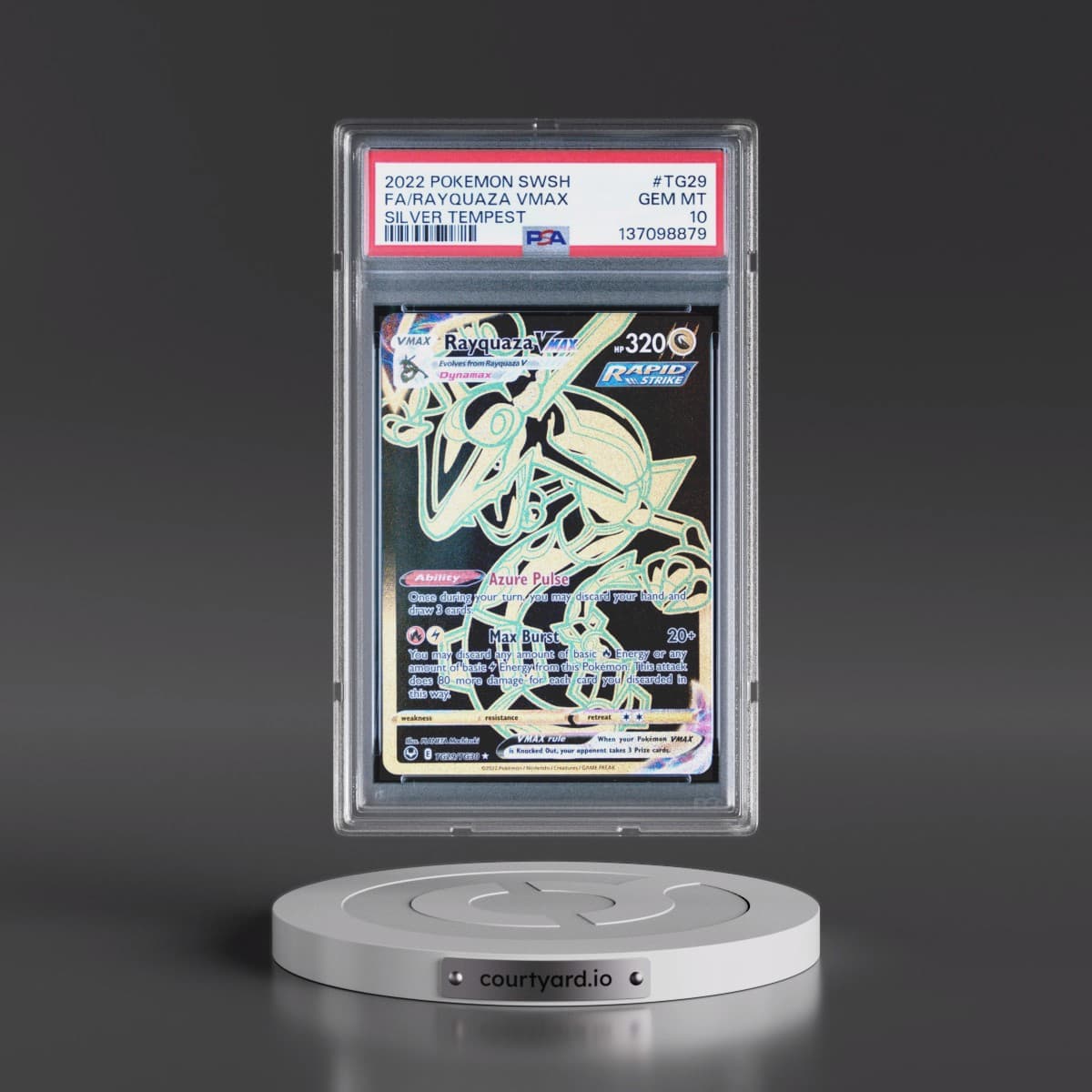 2022 Pokémon Sword & Shield Silver Tempest #TG29 Rayquaza Vmax - Full Art (PSA 10 GEM MINT)