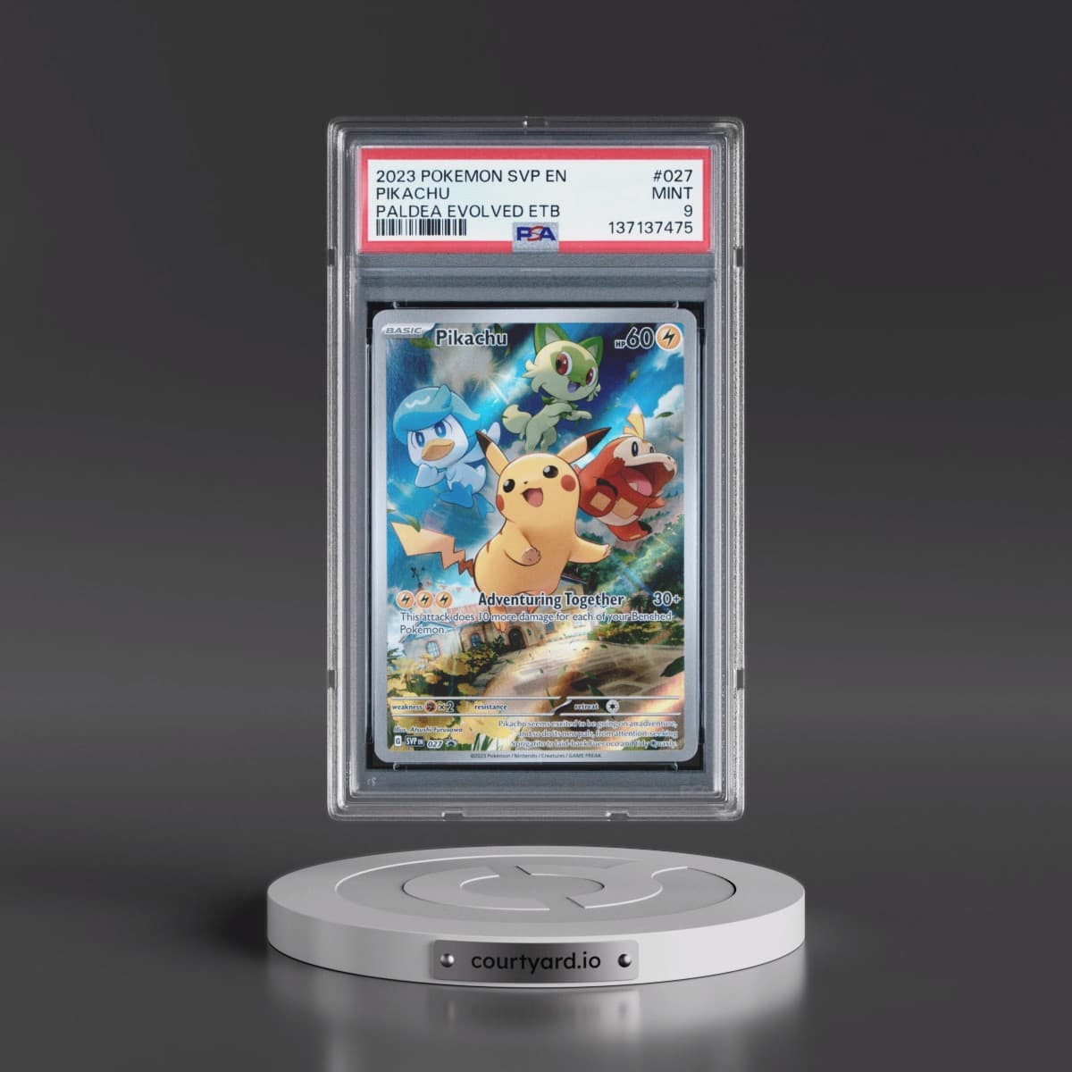 2023 Pokémon Svp EN-SV Black Star Promo #027 Pikachu - Paldea Evolved Elite Trainer Box (PSA 9 MINT)
