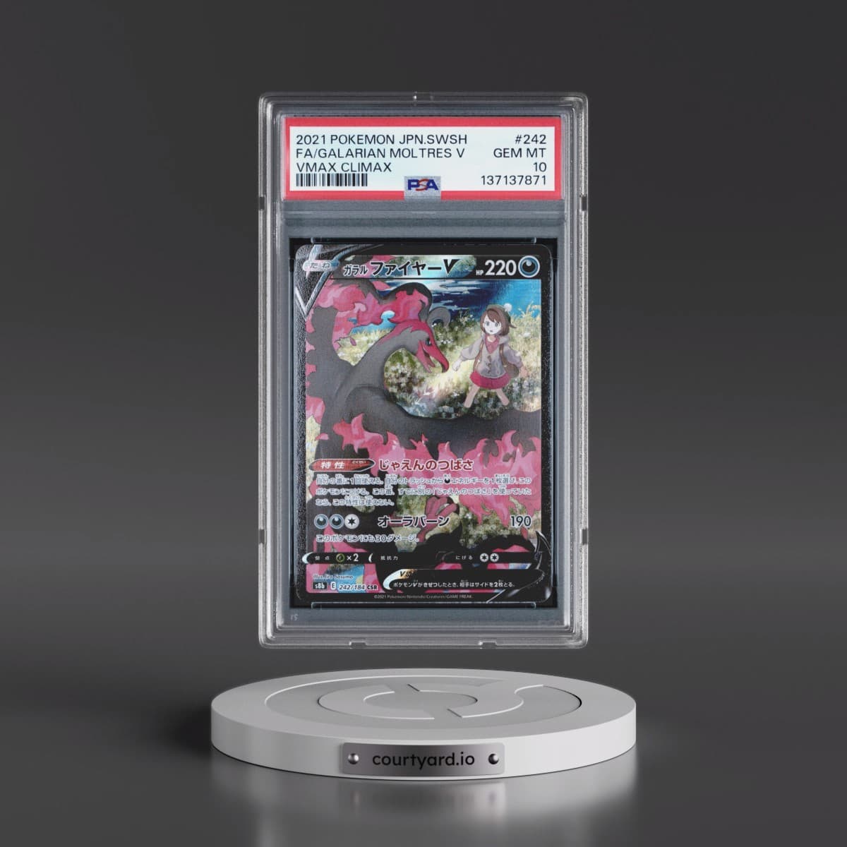 2021 Pokémon Sword & Shield Vmax Climax #242 Galarian Moltres V - Holo Full Art (PSA 10 GEM MINT)
