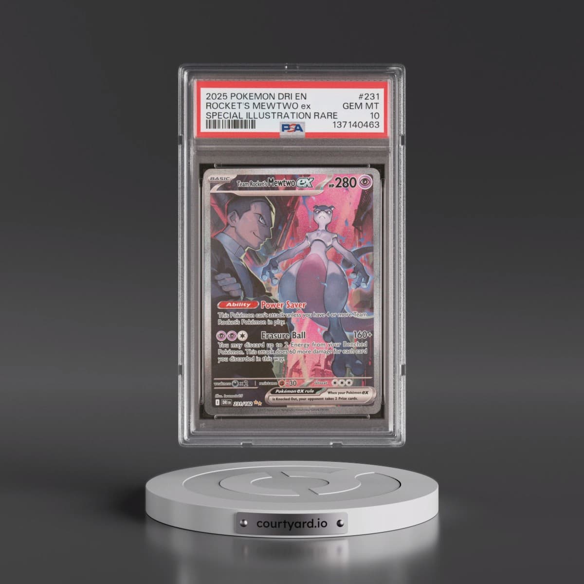 2025 Pokémon Dri EN-Destined Rivals #231 Team Rocket's Mewtwo EX - Holo Special Illustration Rare (PSA 10 GEM MINT)