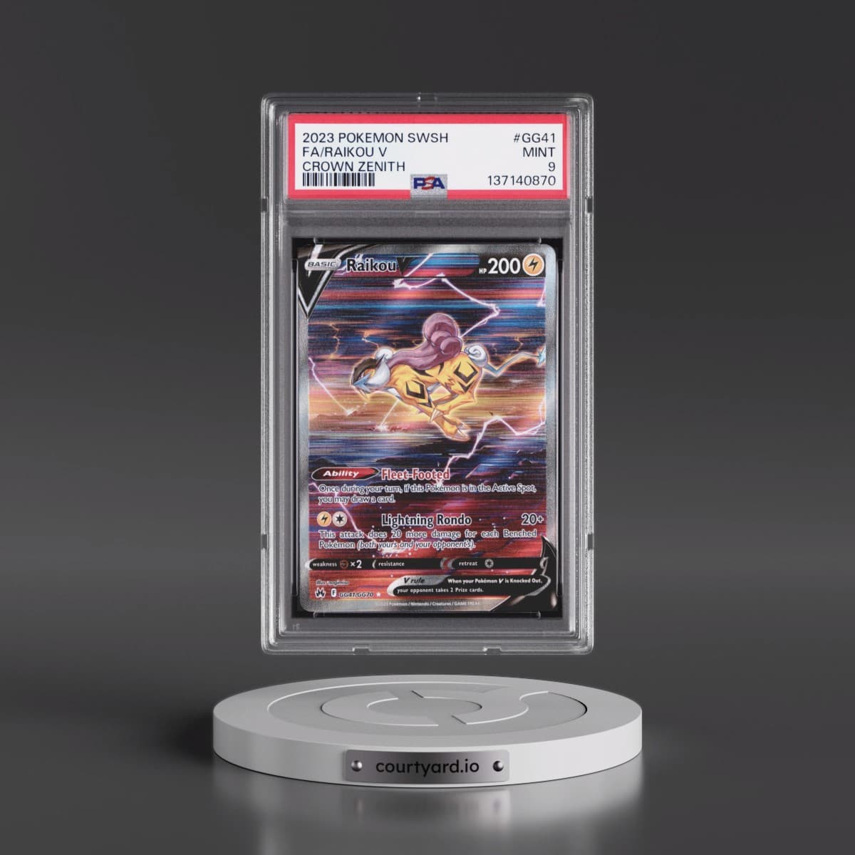 2023 Pokémon Sword and Shield Crown Zenith #GG41 Raikou V - Holo Full Art (PSA 9 MINT)