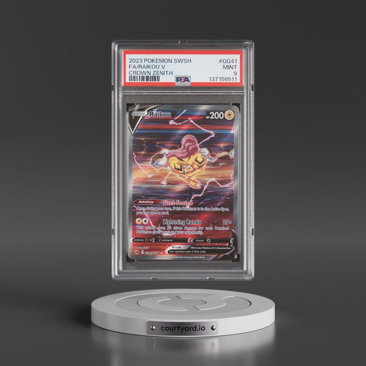 2023 Pokémon Sword and Shield Crown Zenith #GG41 Raikou V - Holo Full Art (PSA 9 MINT)