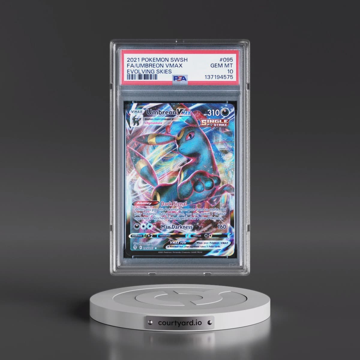 2021 Pokémon Sword & Shield Evolving Skies #095 Umbreon Vmax - Full Art (PSA 10 GEM MINT)