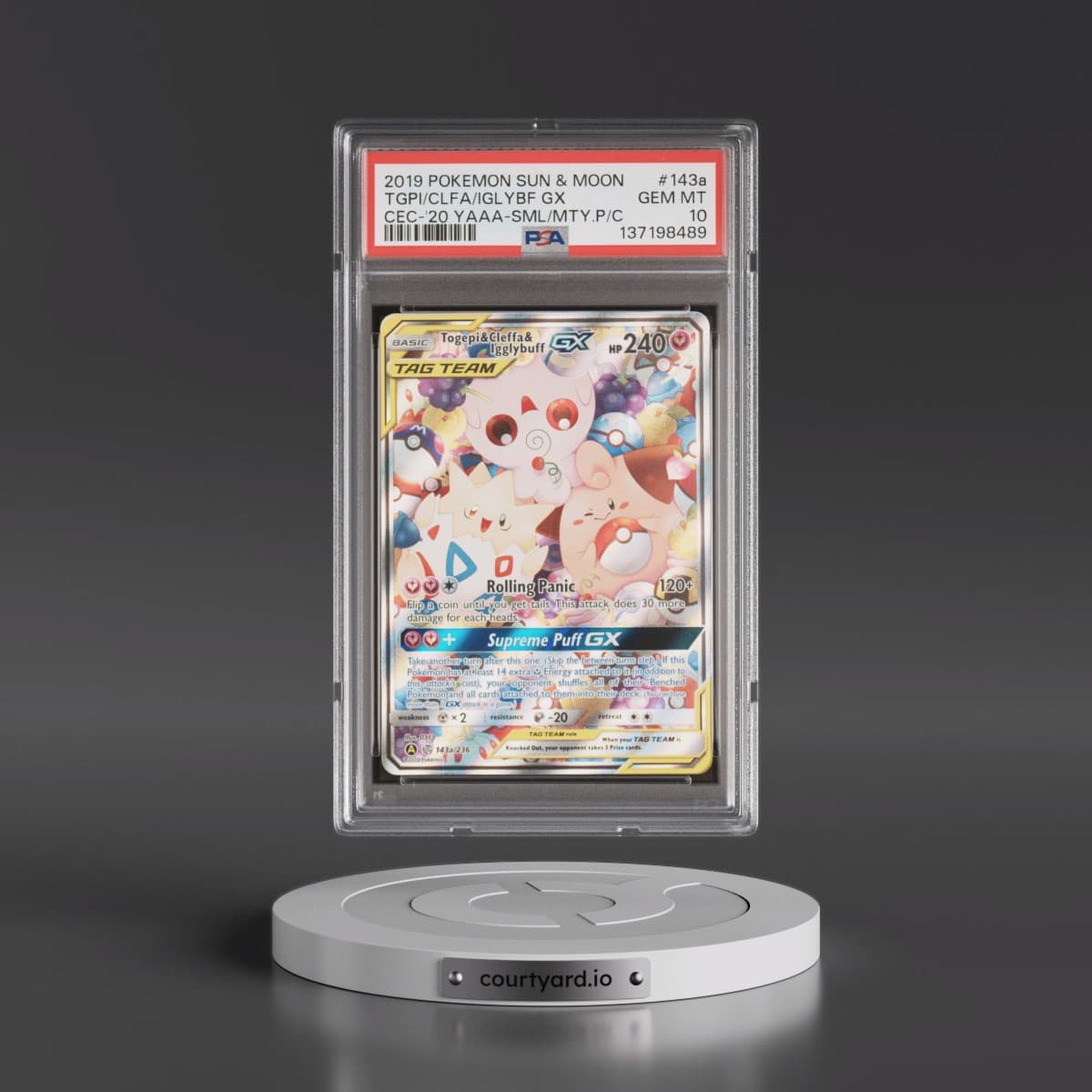 2019 Pokémon Sun & Moon Cosmic Eclipse #143a Togepi & Cleffa & Igglybuff GX - Holo 2020 Yellow A Alternate Art Small But Mighty Premium Collection (PSA 10 GEM MINT)