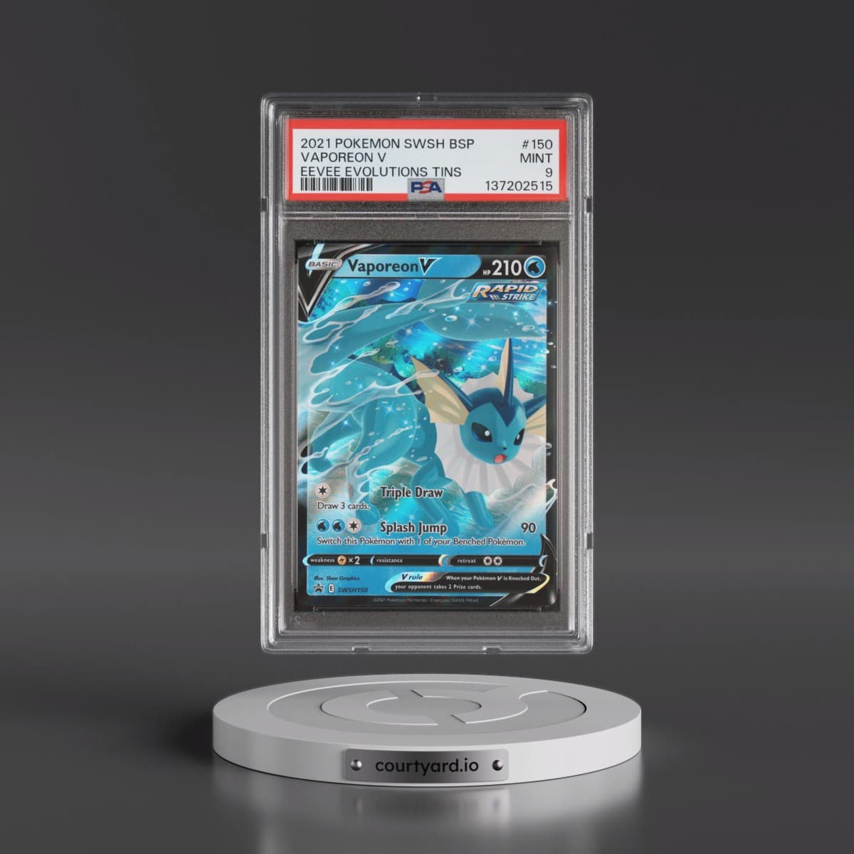 2021 Pokémon Swsh Black Star Promo #150 Vaporeon V - Holo Eevee Evolutions Tins (PSA 9 MINT)