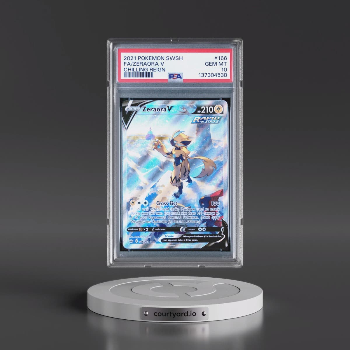 2021 Pokémon Sword & Shield Chilling Reign #166 Zeraora V - Holo Full Art (PSA 10 GEM MINT)