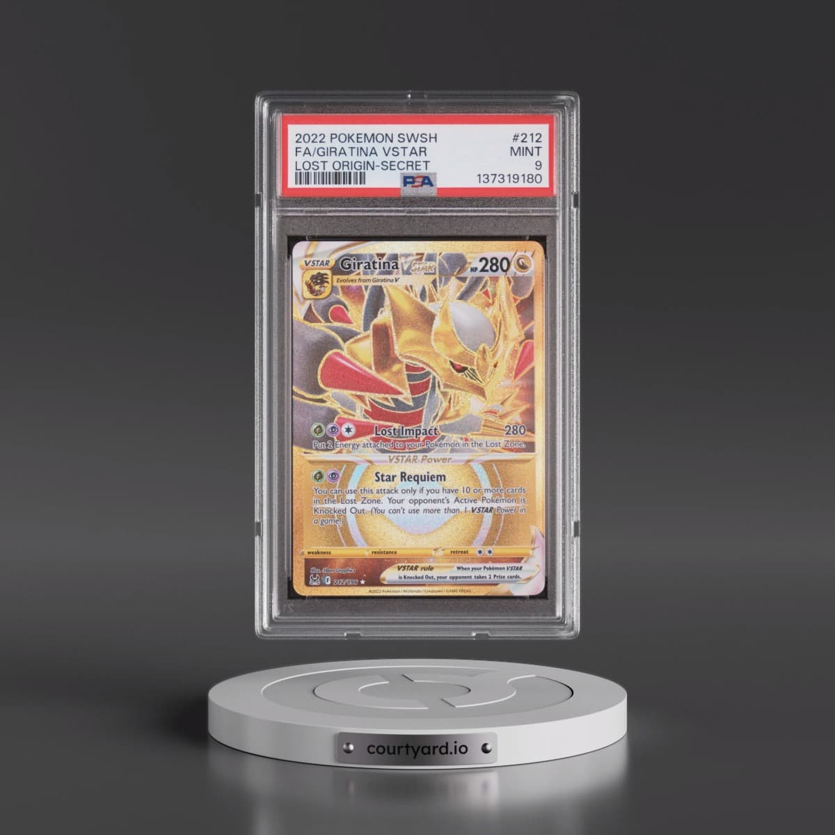 2022 Pokémon Sword & Shield Lost Origin #212 Giratina Vstar - Full Art Secret (PSA 9 MINT)
