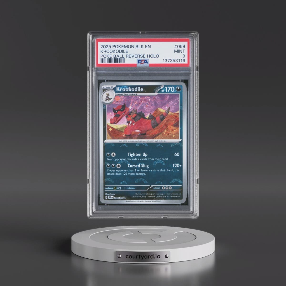 2025 Pokémon Blk EN-Black Bolt #059 Krookodile - Reverse Holo Poke Ball (PSA 9 MINT)