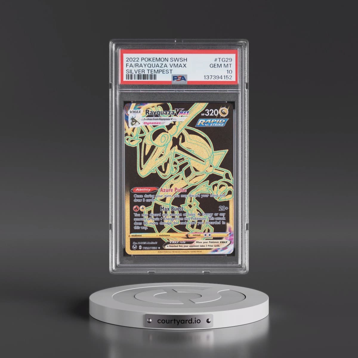 2022 Pokémon Sword & Shield Silver Tempest #TG29 Rayquaza Vmax - Full Art (PSA 10 GEM MINT)