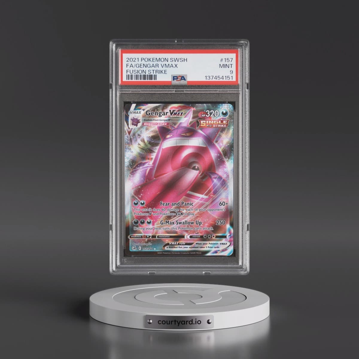 2021 Pokémon Sword & Shield Fusion Strike #157 Gengar Vmax - Full Art (PSA 9 MINT)