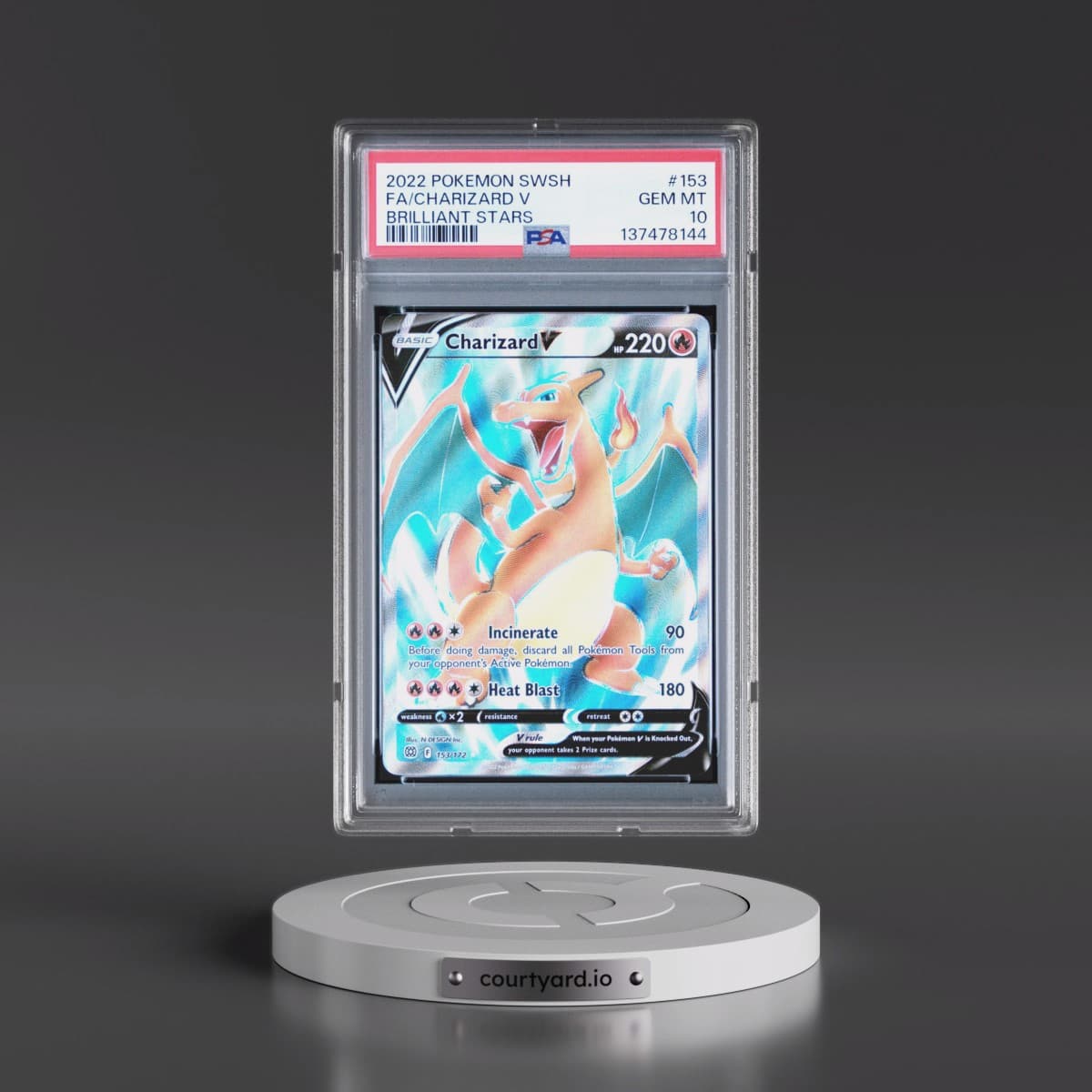2022 Pokémon Sword & Shield Brilliant Stars #153 Charizard V - Holo Full Art (PSA 10 GEM MINT)