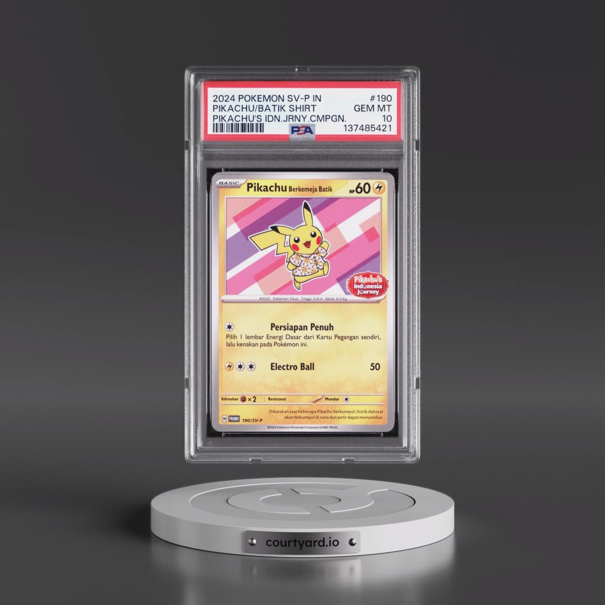 2024 Pokémon SV-P Promo #190 Pikachu in Batik Shirt - Pikachu's Indonesia Journey Campaign (PSA 10 GEM MINT)