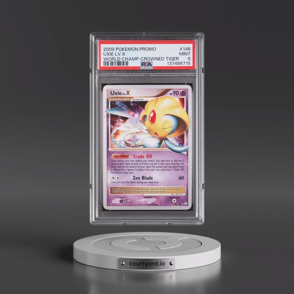 2009 Pokémon World Championships Promo #146 Uxie LV.X - Crowned Tiger (PSA 9 MINT)