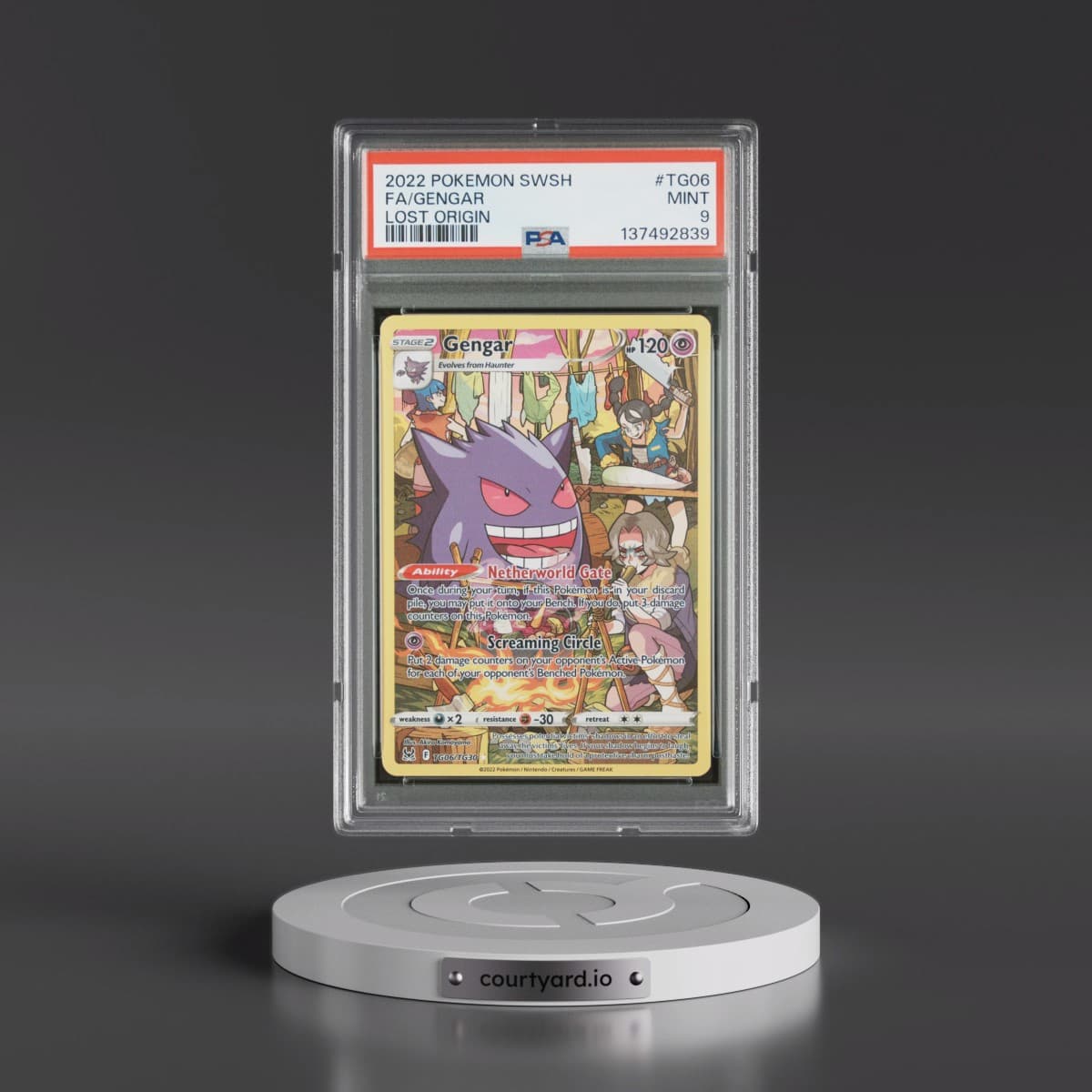2022 Pokémon Sword & Shield Lost Origin #TG06 Gengar - Full Art (PSA 9 MINT)