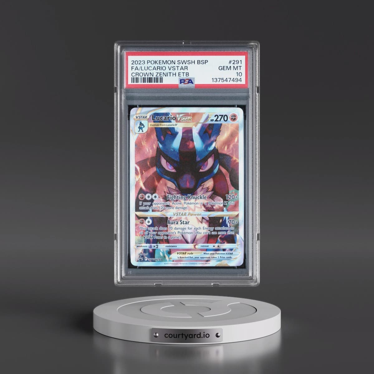 2023 Pokémon Swsh Black Star Promo #291 Lucario Vstar - Full Art Crown Zenith Elite Trainer Box (PSA 10 GEM MINT)