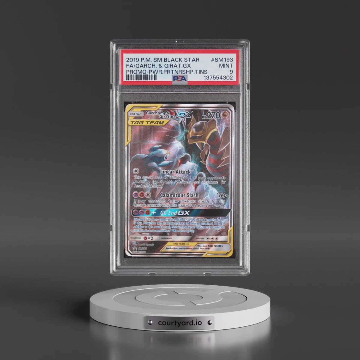 2019 Pokémon SM Black Star Promo #SM193 Garchomp & Giratina GX - Holo Full Art Power Partnership Tins (PSA 9 MINT)