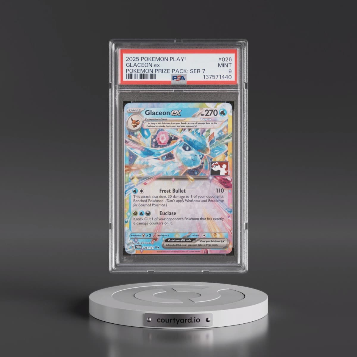2025 Pokémon Play! Pokémon Prize Pack: Series 7 #026 Glaceon EX - Holo (PSA 9 MINT)