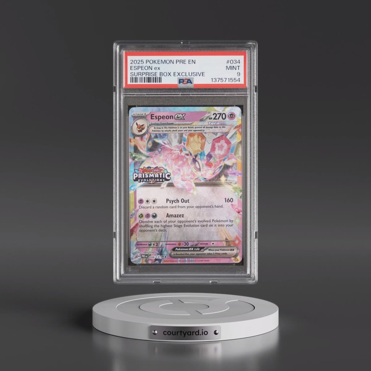 2025 Pokémon Pre EN-Prismatic Evolutions #034 Espeon EX - Holo Surprise Box Exclusive (PSA 9 MINT)
