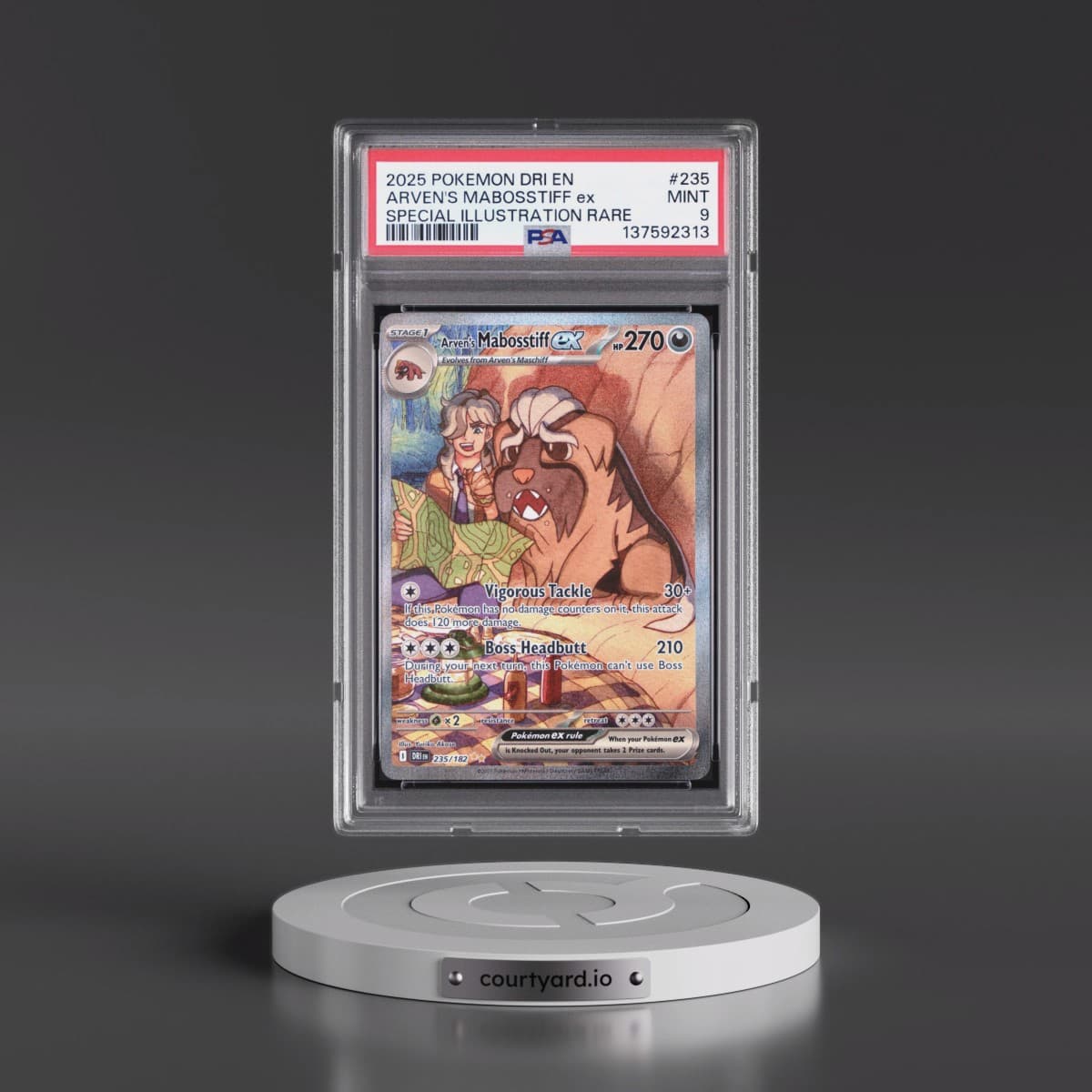 2025 Pokémon Dri EN-Destined Rivals #235 Arven's Mabosstiff EX - Holo Special Illustration Rare (PSA 9 MINT)