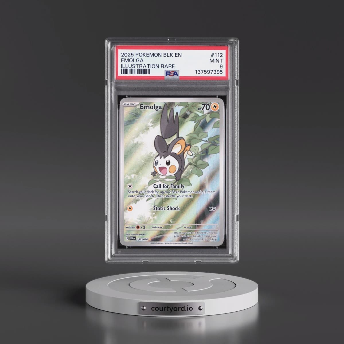 2025 Pokémon Blk EN-Black Bolt #112 Emolga - Illustration Rare (PSA 9 MINT)