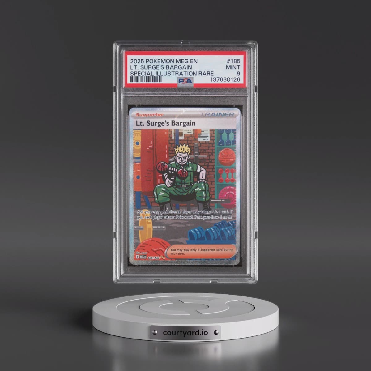 2025 Pokémon Meg EN-Mega Evolution #185 LT. Surge's Bargain - Special Illustration Rare (PSA 9 MINT)