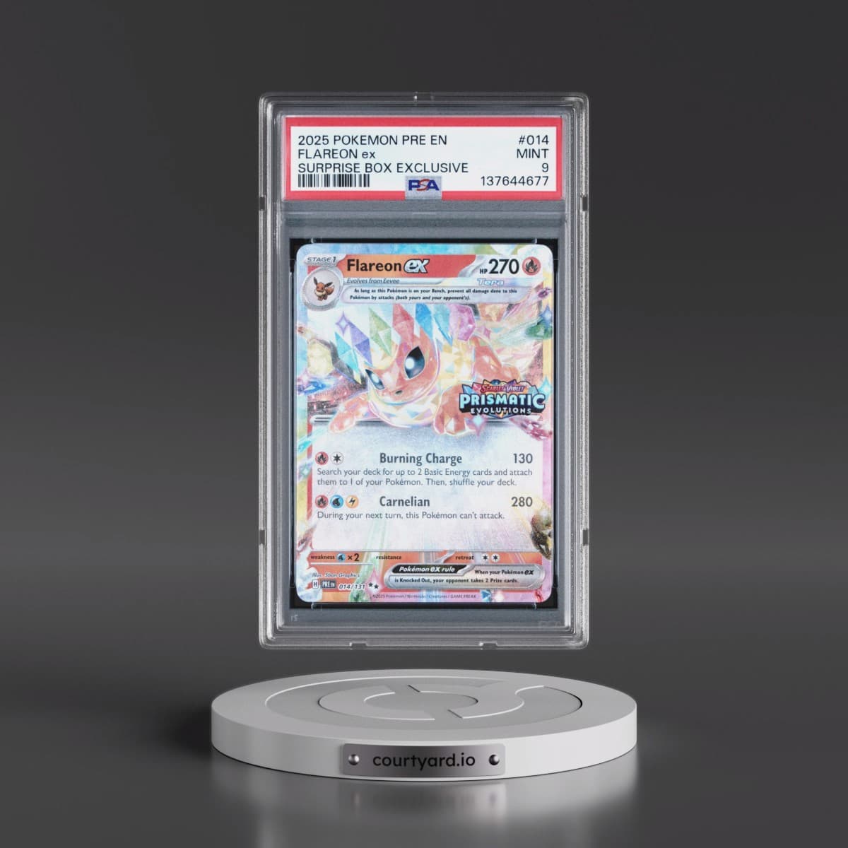 2025 Pokémon Pre EN-Prismatic Evolutions #014 Flareon EX - Holo Surprise Box Exclusive (PSA 9 MINT)