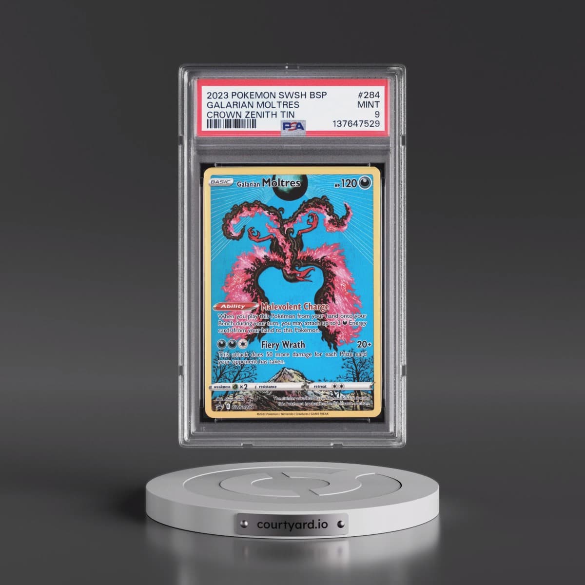 2023 Pokémon Swsh Black Star Promo #284 Galarian Moltres - Crown Zenith Tin (PSA 9 MINT)