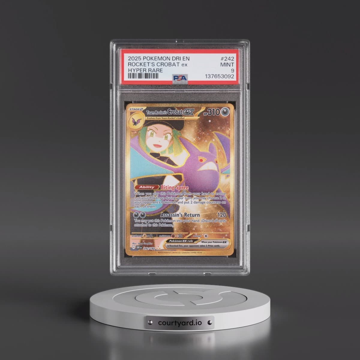 2025 Pokémon Dri EN-Destined Rivals #242 Team Rocket's Crobat EX - Holo Hyper Rare (PSA 9 MINT)