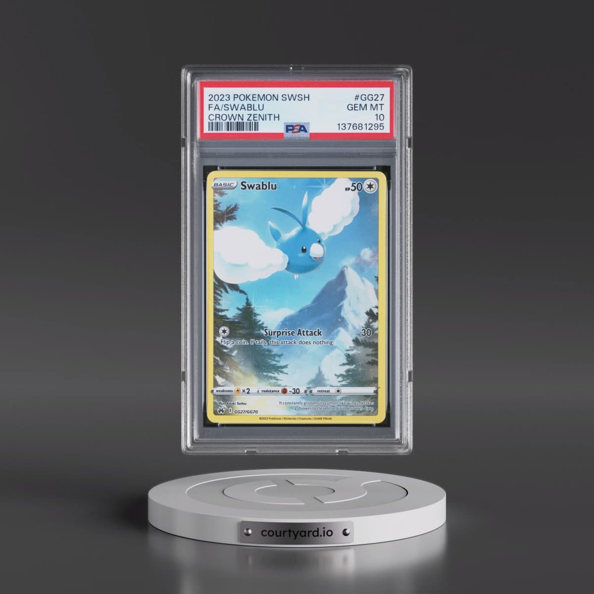 2023 Pokémon Sword and Shield Crown Zenith #GG27 Swablu - Full Art (PSA 10 GEM MINT)